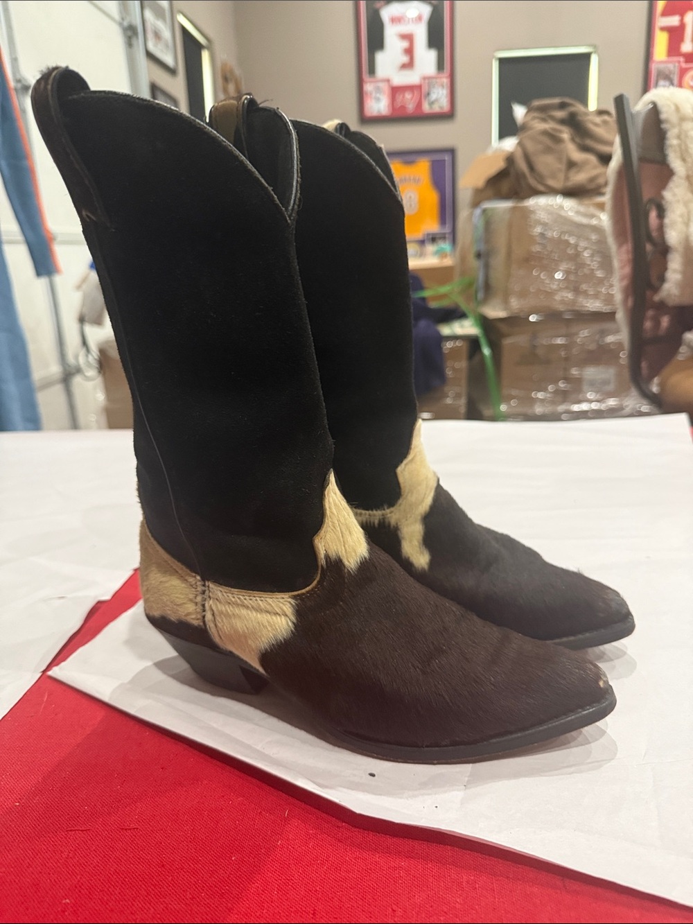 Women's Black Suede and Brown Hair-On-Hide Western Ankle Booties